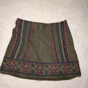 Abercrombie & Fitch green suede embroidered mini skirt size 6 vintage